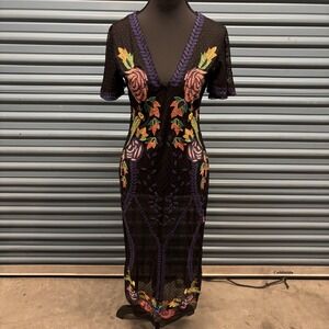 Cleobella Rocky Barnes Dress Womens XS Embroidered Mesh Boho Floral‎ Maxi Sheer